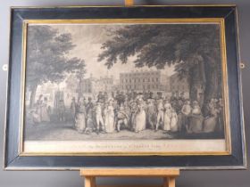 An 18th century mezzotint and aquatint, "Promenade in St James Park", in ebonised frame