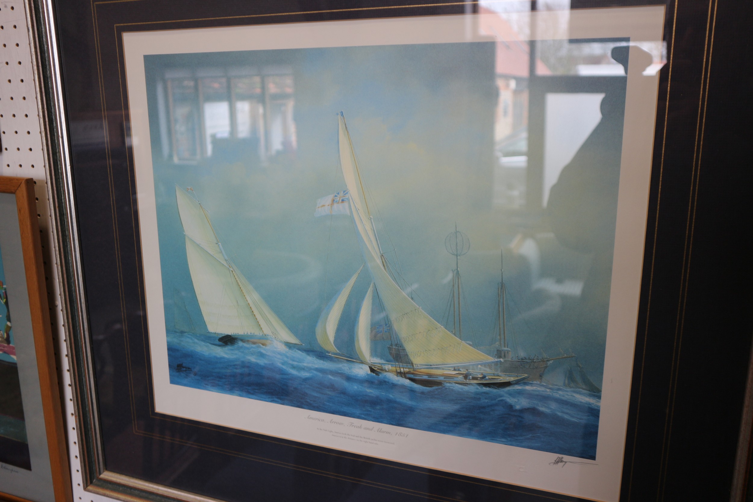 H Thompson: a signed colour print, racing yachts, in strip frame, and W K MacAskill FPSA, a colour - Image 5 of 6