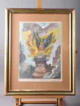 Gillray: an early 19th century hand-coloured etching, "Apotheosis of the Corsican Phoenix", in