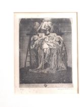 Claughton Pellew: a signed etching, descent from the cross, 5 3/4" x 4 3/4", in silvered frame