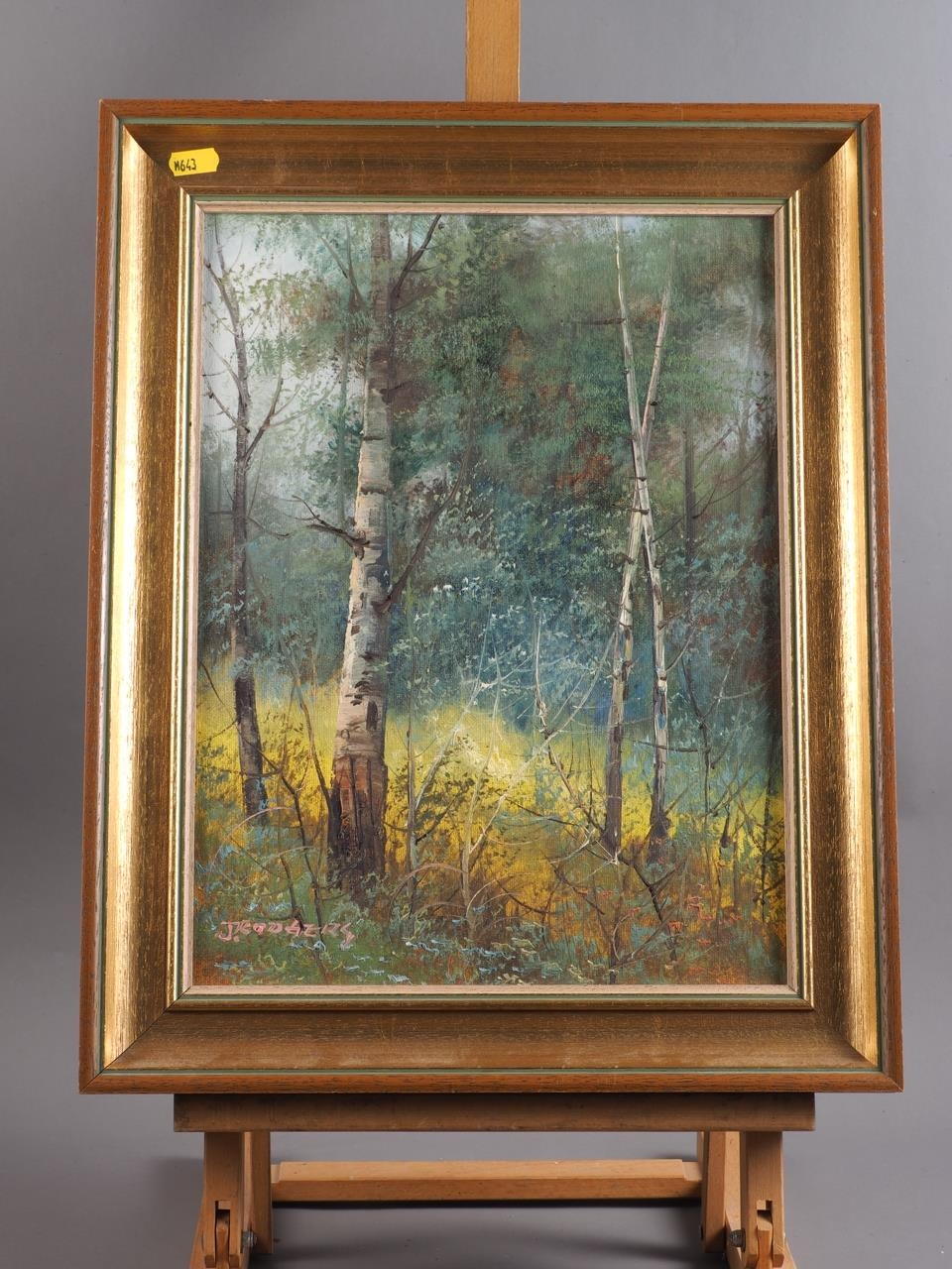 J Rodgers: oil on canvas, "The Woods", 16" x 12", in gilt frame