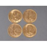 Four Mexican 5 pesos gold coins, 16.7g gross