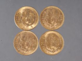 Four Mexican 5 pesos gold coins, 16.7g gross