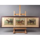 Three 19th century prints, studies of racehorses, "Truefit", "Sultan" and "Beau Lyons", in oak strip