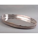 A silver plated on copper oval gallery tray, 24" max dia