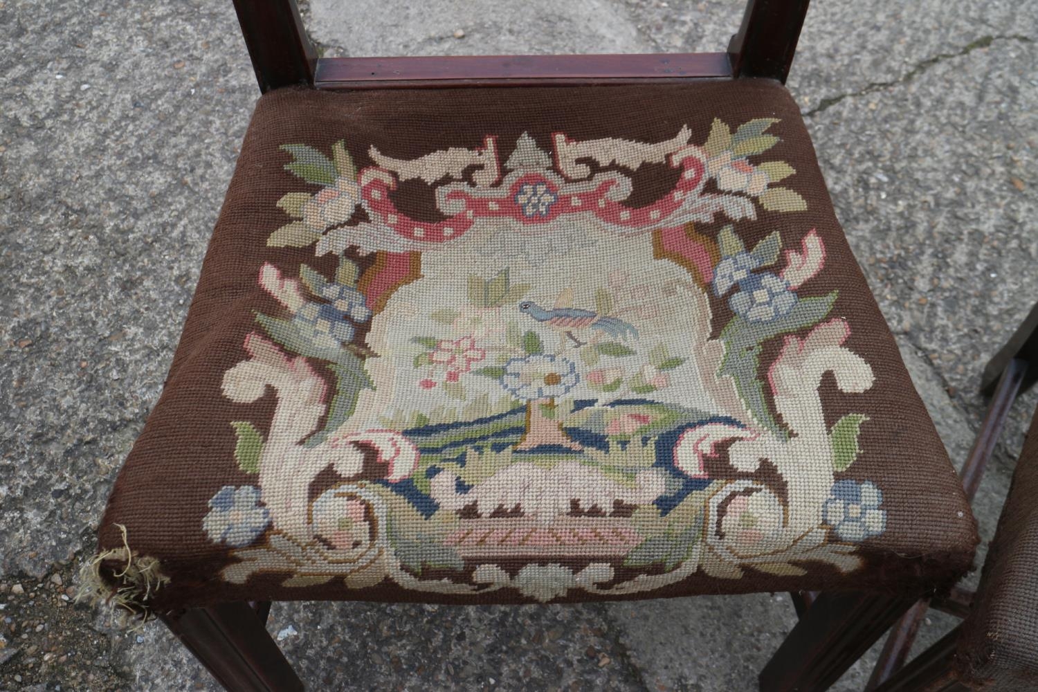 A pair of late 18th century carved mahogany ladder back dining chairs with near contemporary gros - Image 3 of 6