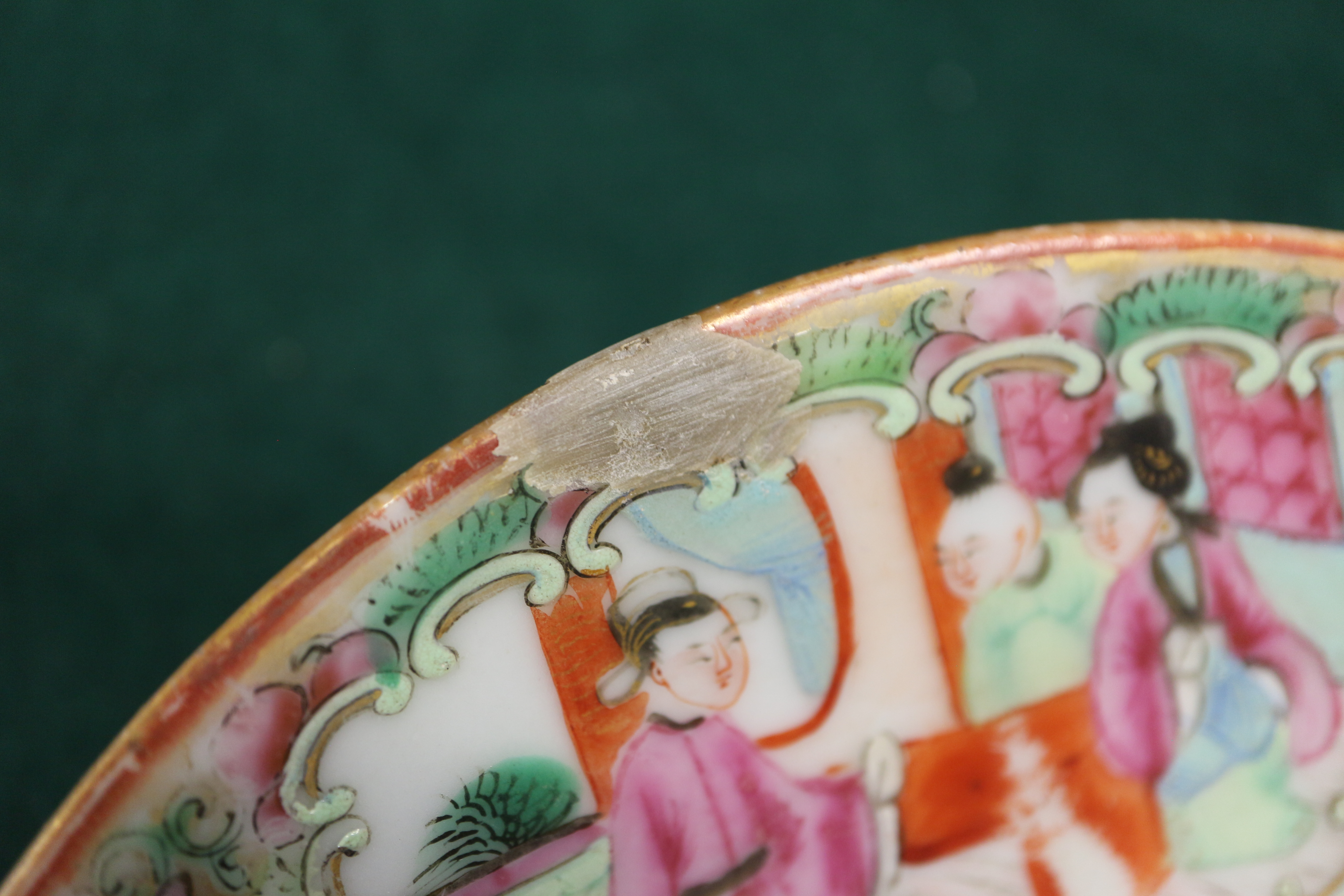 A Canton enamel teapot, 5 1/2" high, and stand with figure, bird and insect decoration, 6" dia ( - Image 6 of 19