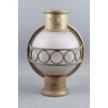 A bronze and frosted glass bulbous wall light, 15" wide