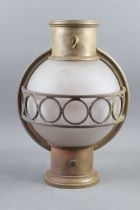 A bronze and frosted glass bulbous wall light, 15" wide