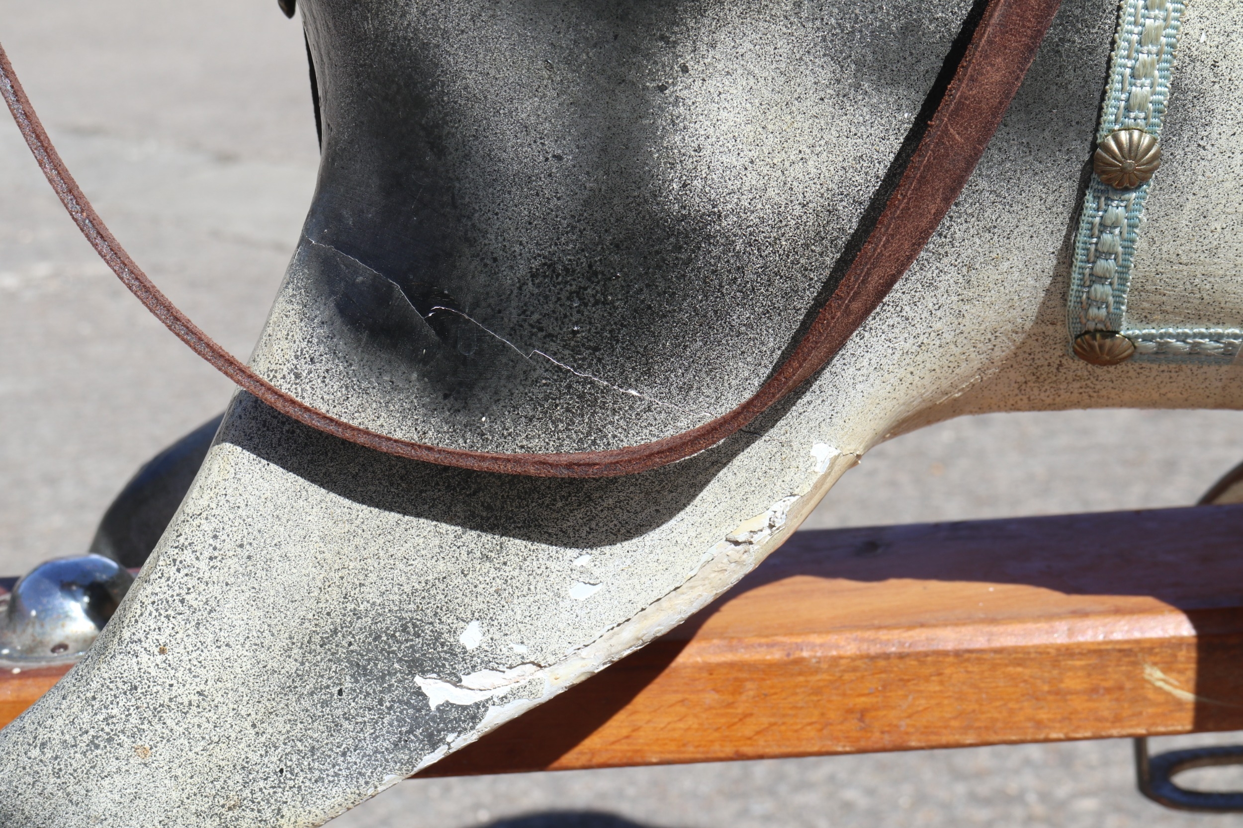A carved wood dapple grey rocking horse, 44" wide - Image 4 of 4