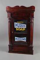 A mahogany cased reproduction advertisement cabinet for Hudson's Soap, enclosed one glazed door,
