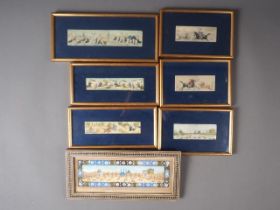 Five Indian watercolours on bone, hunting scenes, in gilt strip frames, and two other similar