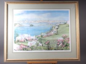 C Holding: a pair of prints, views of Bermuda, and another similar print, in gilt strip frames,