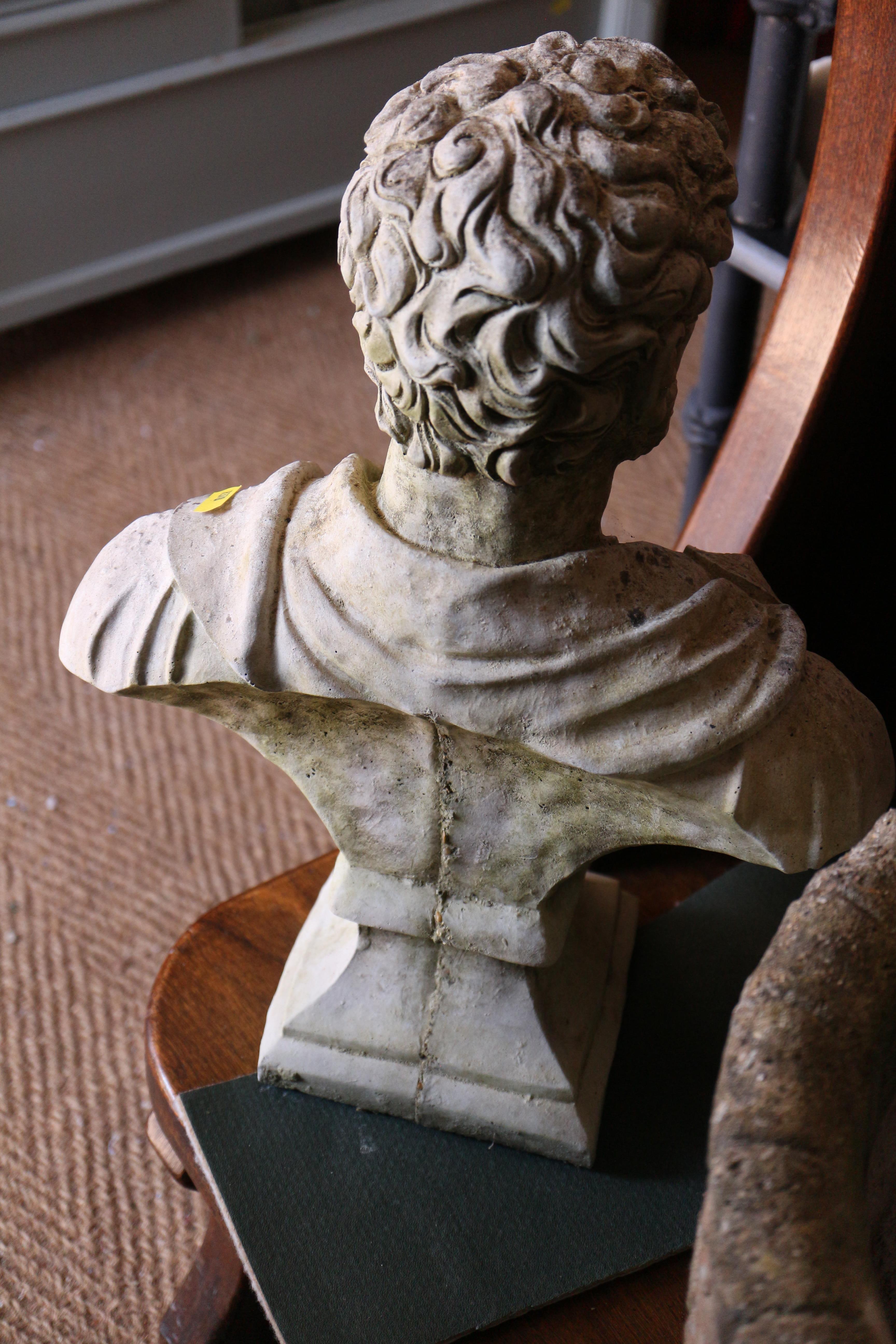 A cast stone bust of a Roman Emperor, 18" high - Image 2 of 3