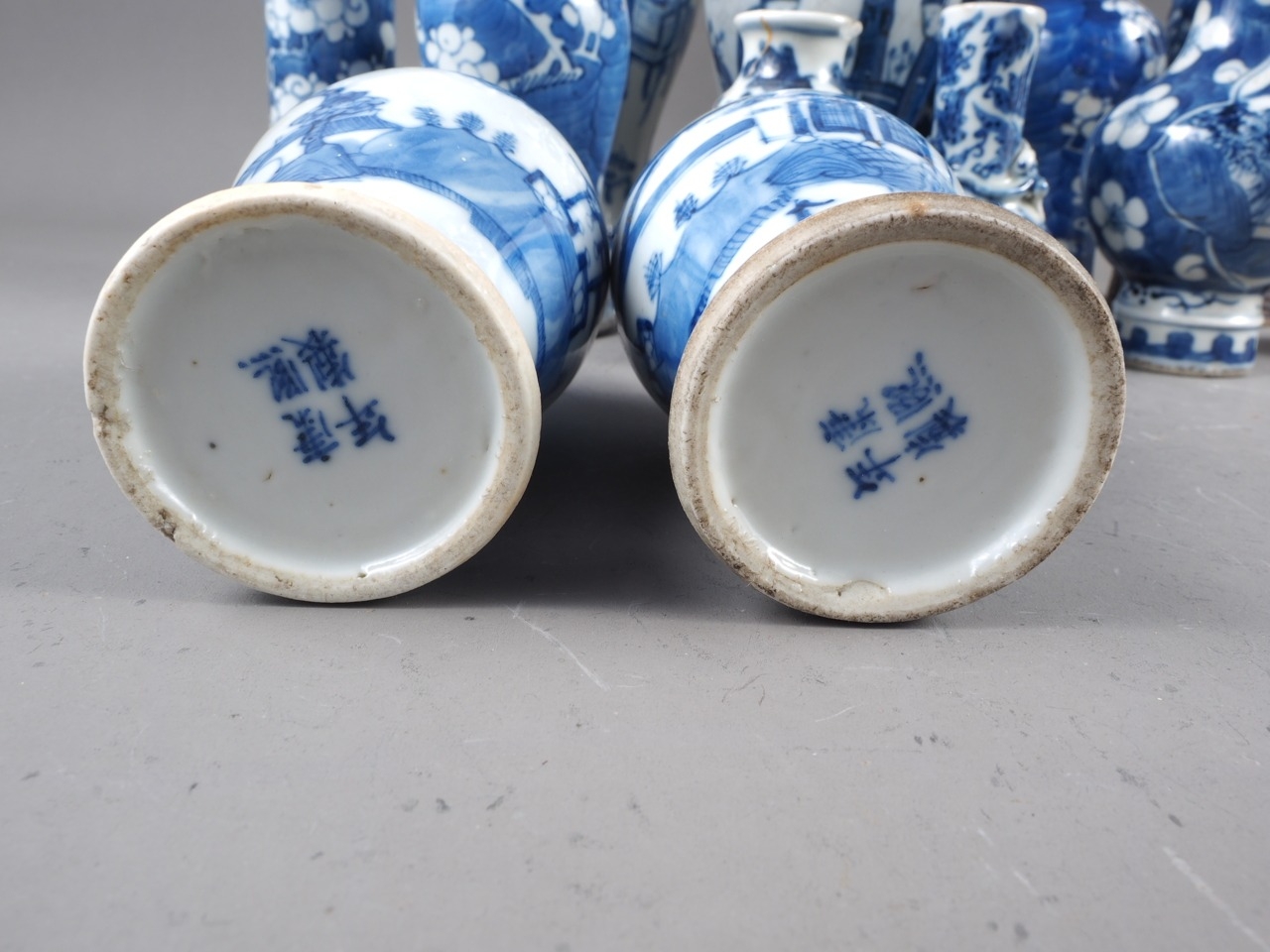 A pair of Chinese porcelain crackle ware vases with figure decoration, 8" high, a similar cylinder - Image 3 of 32