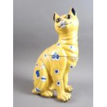 A Galle type faience cat tobacco jar, monogrammed GR, 12 3/4" high (repairs and damages)