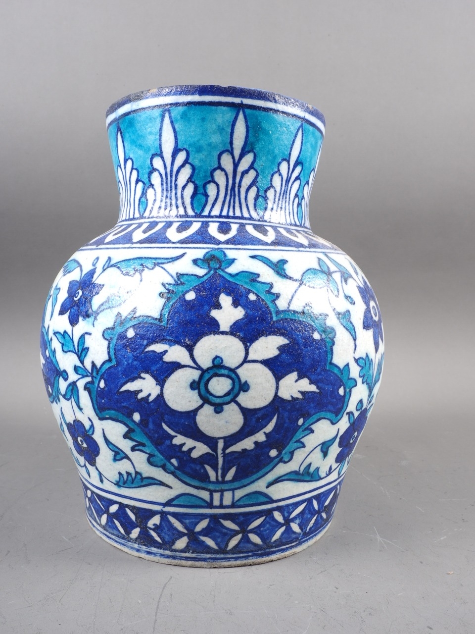 A Persian frit ware vase with all-over floral design in blue and turquoise, 9 1/4" high, and a - Image 10 of 10