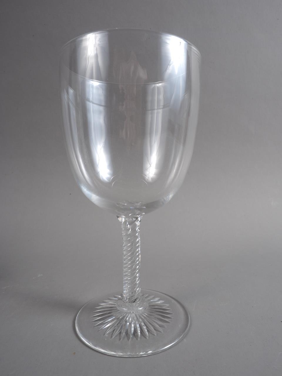 A Victorian glass goblet with spiral stem, four etched tumblers, other table glass, a creamware - Image 2 of 2
