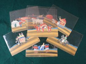 A set of ten 19th century Trichinopoly opaque pigment on mica paintings of carriages, wagons and