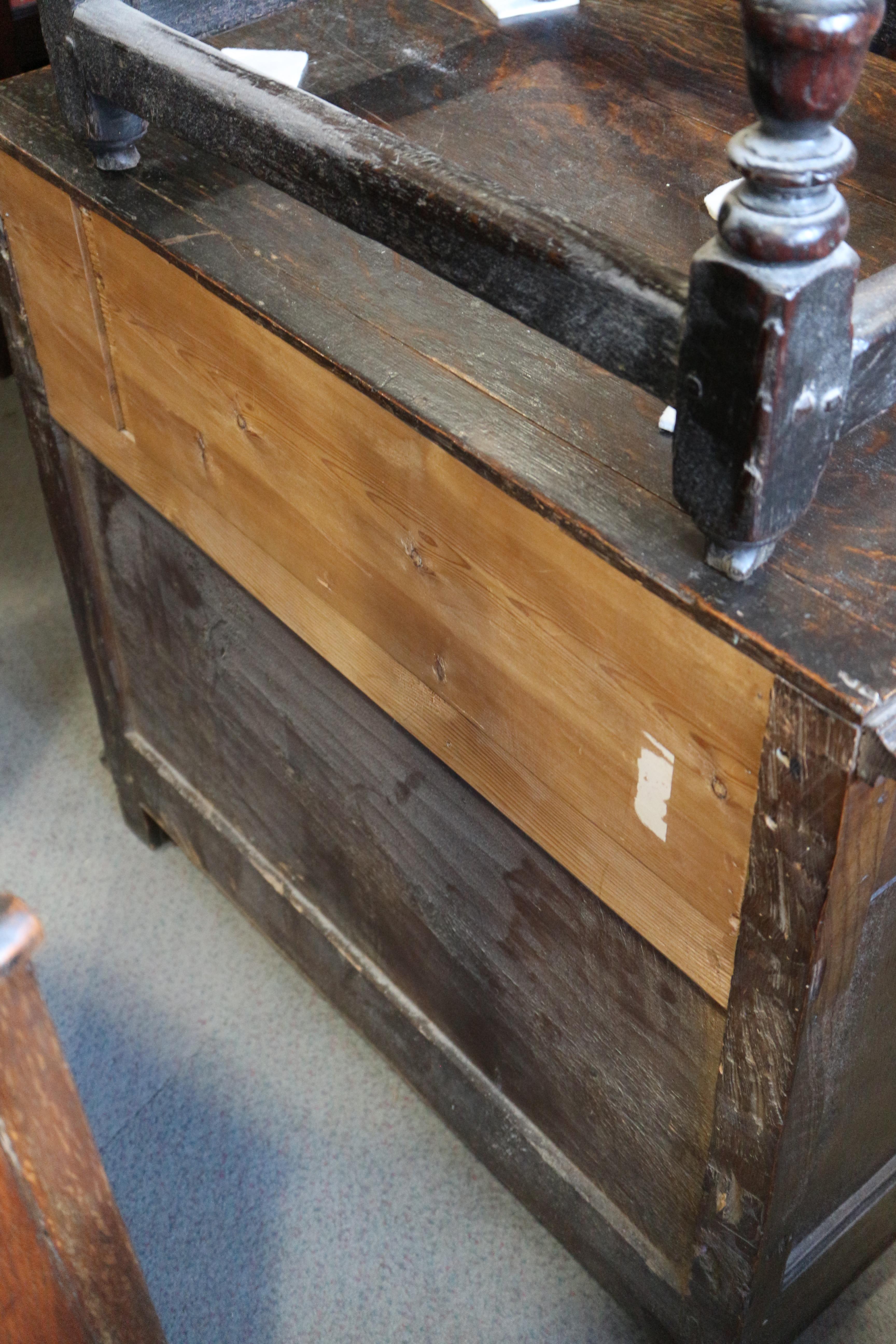 An 18th century oak chest of three drawers with fielded panel fronts and knob handles, 32" wide x - Image 7 of 8