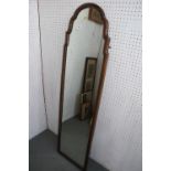 A walnut framed slip mirror of Queen Anne design, 52" high x 14 1/2" wide