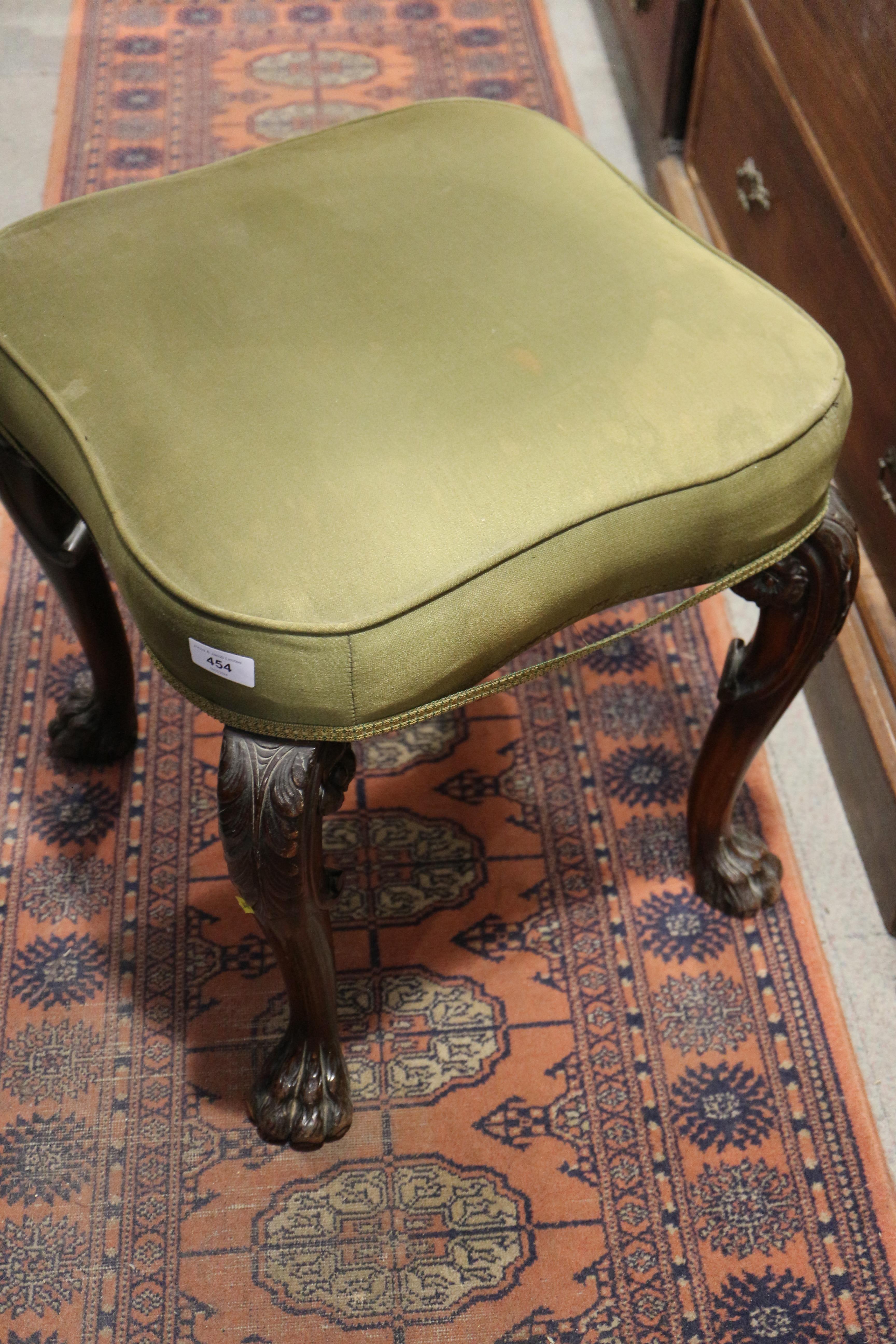 A 19th century carved mahogany shape top stool, on acanthus scroll supports and lion paw feet, 20" - Image 3 of 7