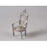 A 19th century Spanish white metal filigree chair, 8.8g