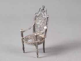 A 19th century Spanish white metal filigree chair, 8.8g
