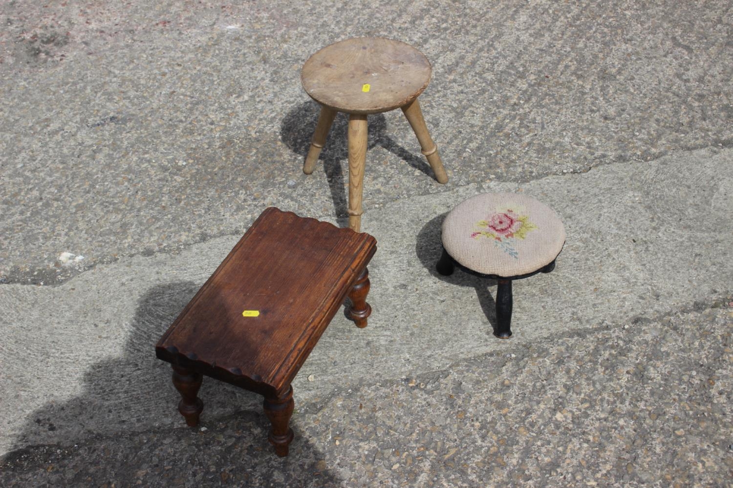 A pair of oak stools with elm tops, another smaller similar stool and two others - Image 2 of 2