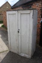 A light grey painted pine cupboard enclosed two doors, 38" wide x 64" high