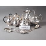 An EPBM four-piece teaset, a cased set of plated servers, and other plated items