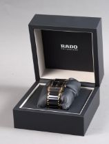 A gentleman's Rado wristwatch, set four diamonds, in original box with spare link, guarantee cards