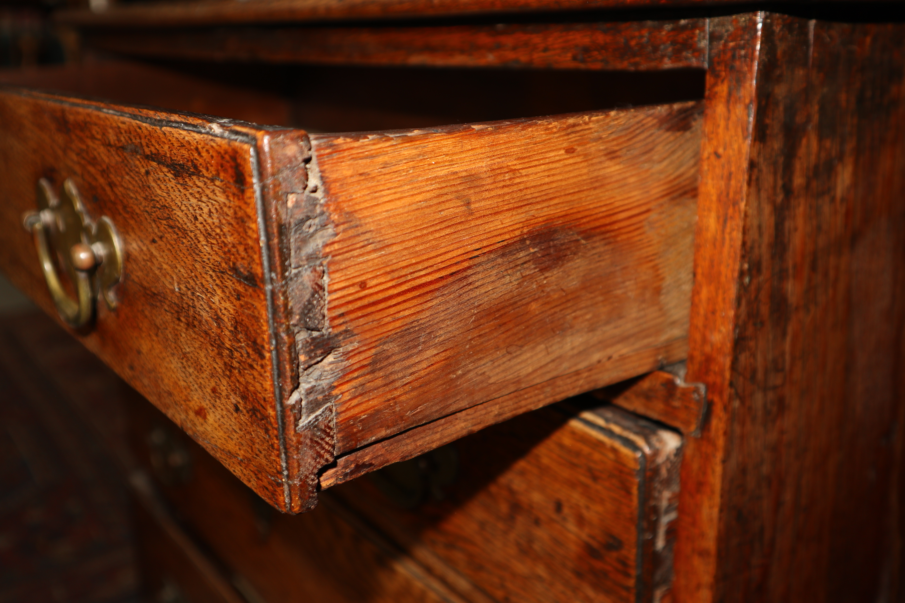 An 18th century oak chest of four long graduated drawers, 32 1/2" wide x 17" deep x 29" high - Image 12 of 13