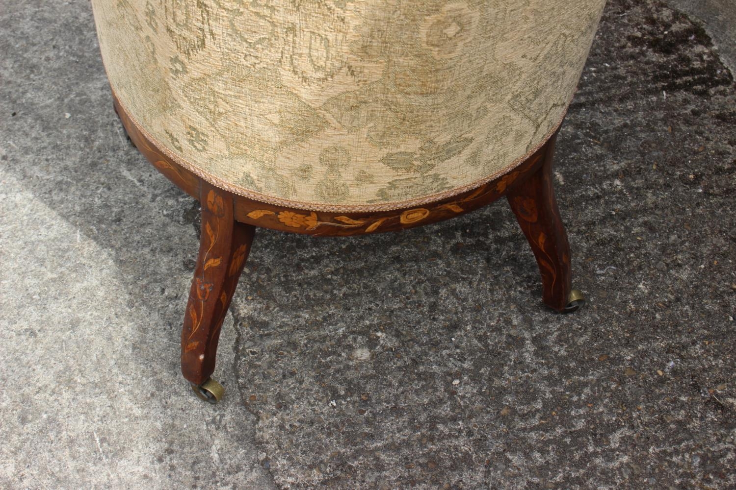 A 19th century Dutch marquetry showframe tub seat armchair with loose seat cushion, on turned and - Image 4 of 5