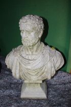A cast stone bust of a Roman Emperor, 18" high
