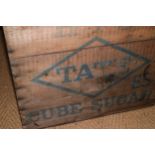 A mid 20th century Tate sugar cube advertisement crate, 20 1/2" wide x 17 1/2" high