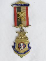 A hallmarked silver gilt Royal Antediluvian Order of Buffaloes (RAOB) secretary medal with ribbon,