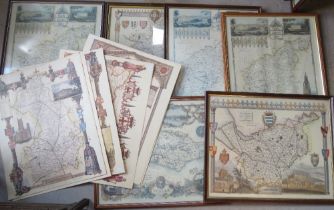 A quantity of late 20thC cartographic prints inc maps of Sussex, Northamptonshire, Cheshire,
