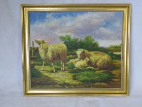 Oil on canvas, contemporary study of ewes with lambs at foot, unsigned, 49 x 59cm.