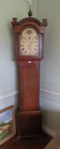 A 19th century 30 hour long case clock, arch top painted dial with Roman numerals,