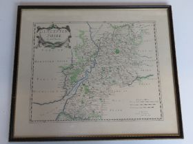 Print; Map of Gloucestershire by Robert Morden, sight size approx 36.5 x 29.