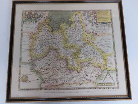 Print of Saxton's Map of Oxfordshire, Buckinghamshire and Berkshire,