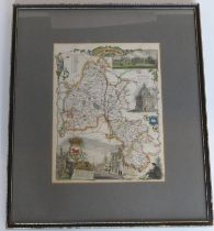 Map of Oxfordshire, hand coloured engraving with vignettes inc Blenheim House and Radcliffe LIbrary,