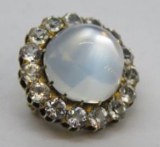 An antique Victorian moonstone and white sapphire brooch, the domed moonstone approx 13 x 13 x 10,