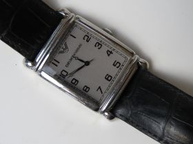A mens Emporio Armani wrist watch on leather strap,