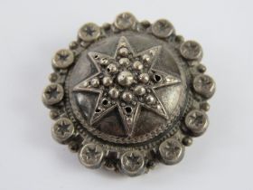 A white metal mourning brooch having glazed panel verso, a/f.