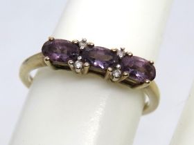 A 9ct gold amethyst and diamond ring,