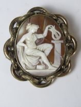 A large Victorian carved shell cameo brooch, pinchbeck frame,
