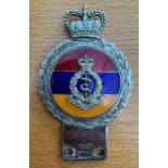 A Royal Army Medical Corps enamelled and chromium grill badge,
