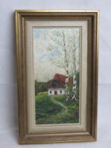 Dutch School oil painting,rural cottage, signed indistinctly and dated 1922.